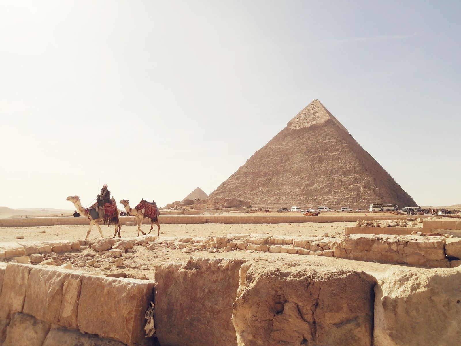 Pyramids and desert landscape